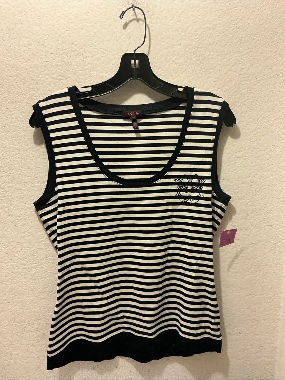 Escada Black & White Striped Sleeveless Tank Top size 40